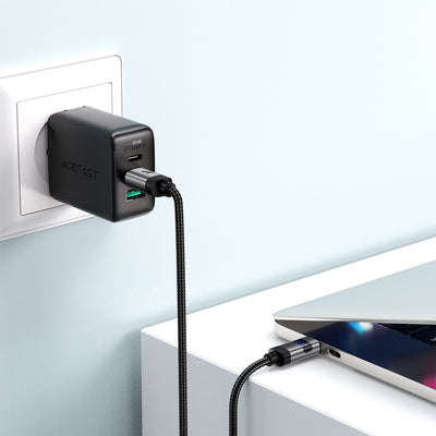 Acefast C15-03 USB-C - USB-C Cable with Display 480Mb/s 60W 1.2m - Black