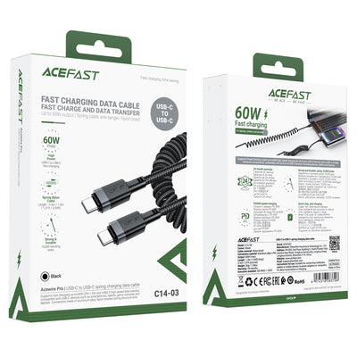 Acefast C14-03 USB-C - USB-C Spring Cable 480Mb/s 3A 1.2m - Black