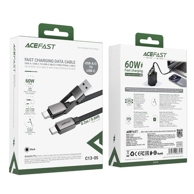 Acefast C13-05 USB-C - USB-A / USB-C Cable 480Mb/s 3A 0.2m - Black