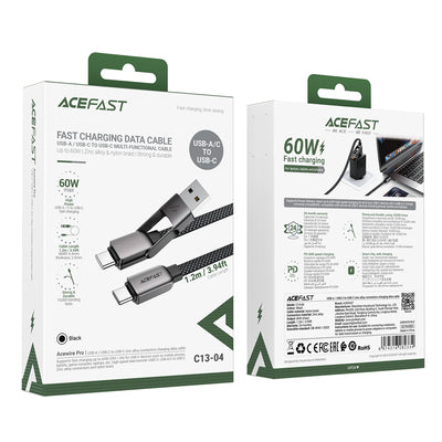 Acefast C13-04 USB-C - USB-A / USB-C Cable 480Mb/s 3A 1.2m - Black