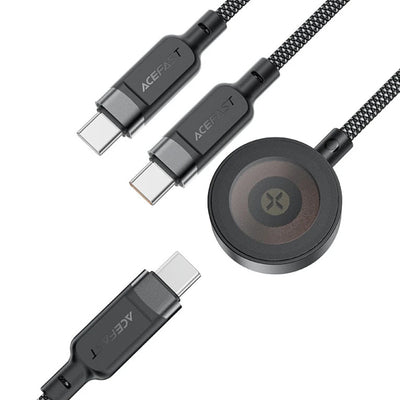 Acefast C6-11 USB-C 3in1 Cable - 2x USB-C / Qi 480Mb/s 100W 1.2m - black