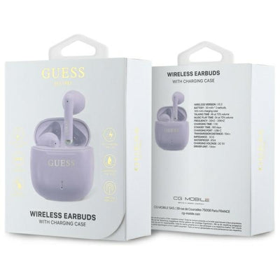 Guess Bluetooth headphones GUTWSJ14ESGU TWS + docking station purple/purple Printed Classic Logo