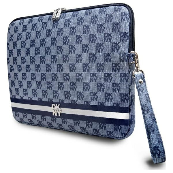 DKNY Sleeve Checkered Pattern Printed Stripes 14" Laptop Case - Blue