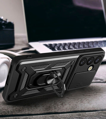Hybrid Armor Camshield with Camera Cover and Metal Ring for Samsung Galaxy S25 - Black — Hurtel