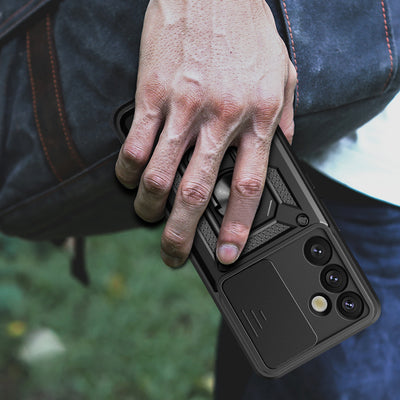 Hybrid Armor Camshield with Camera Cover and Metal Ring for Samsung Galaxy S25+ - Black — Hurtel