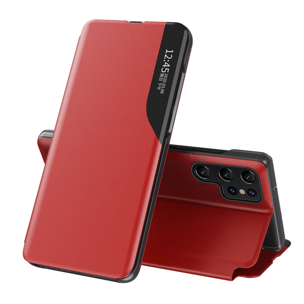 Eco Leather View Case for Samsung Galaxy S25 Ultra with Flip and Stand - Red — Hurtel