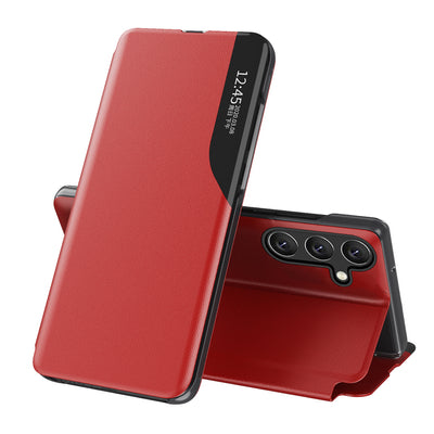 Eco Leather View Case for Samsung Galaxy S24 FE with flap and stand - red — Hurtel