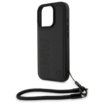 BMW Signature Leather Wordmark Cord Case for iPhone 16 Pro Max - Black