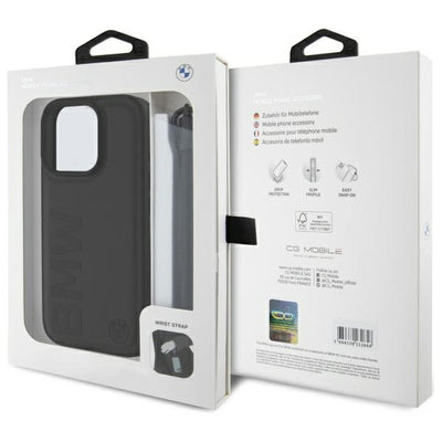 BMW Signature Leather Wordmark Cord Case for iPhone 16 Pro Max - Black