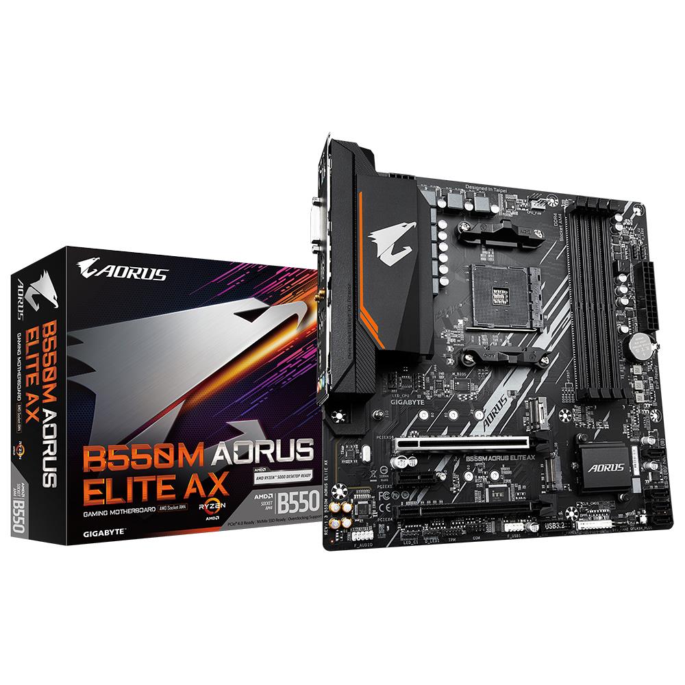 Mainboard GIGABYTE AMD B550 SAM4 Micro-ATX Memory DDR4 Memory slots 4 1xPCI-Express 3.0 1x 1xPCI-Express 3.0 4x 1xPCI-Express 4.0 16x 2xM.2 1xDVI-D 1xHDMI 4xUSB 2.0 4xUSB 3.2 1xPS/2 1xRJ45 3xAudio port B550MAORUSELITEAX1.3