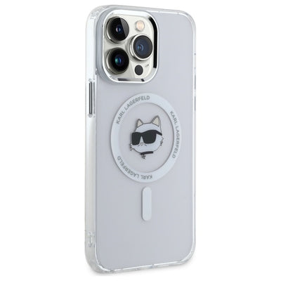 Karl Lagerfeld IML Metal Choupette Head MagSafe Case for iPhone 14 Pro Max - White