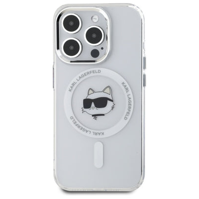 Karl Lagerfeld IML Metal Choupette Head MagSafe iPhone 15 Pro Case - White