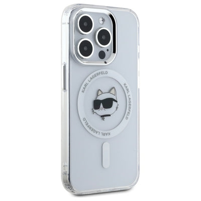 Karl Lagerfeld IML Metal Choupette Head MagSafe iPhone 15 Pro Case - White