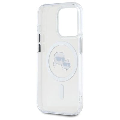 Karl Lagerfeld IML Metal Karl&amp;Choupette Head MagSafe iPhone 15 Pro Case - White