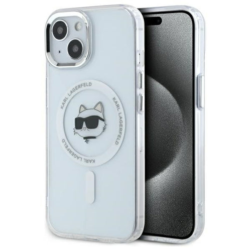 Karl Lagerfeld IML Metal Choupette Head MagSafe iPhone 15 Plus Case - White
