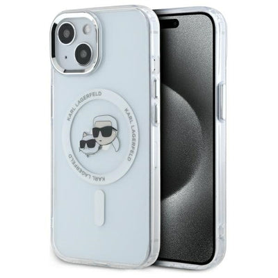 Karl Lagerfeld IML Metal Karl&amp;Choupette Head MagSafe iPhone 15 Case - White