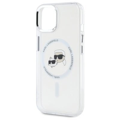 Karl Lagerfeld IML Metal Karl&amp;Choupette Head MagSafe iPhone 15 Case - White