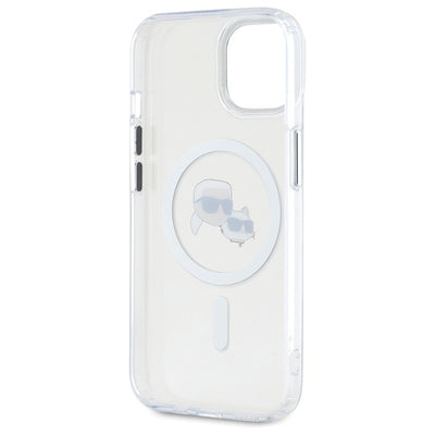 Karl Lagerfeld IML Metal Karl&amp;Choupette Head MagSafe iPhone 15 Case - White