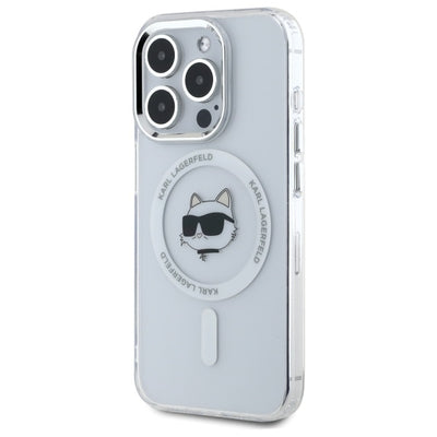 Karl Lagerfeld IML Metal Choupette Head MagSafe Case for iPhone 15 Pro Max - White