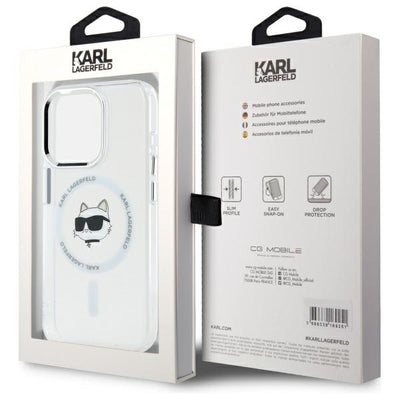 Karl Lagerfeld IML Metal Choupette Head MagSafe Case for iPhone 15 Pro Max - White