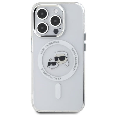 Karl Lagerfeld IML Metal Karl&amp;Choupette Head MagSafe Case for iPhone 15 Pro Max - White