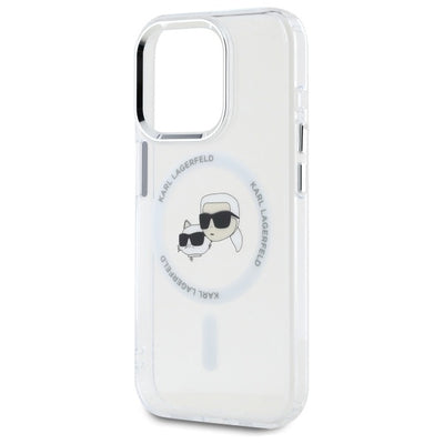Karl Lagerfeld IML Metal Karl&amp;Choupette Head MagSafe Case for iPhone 15 Pro Max - White
