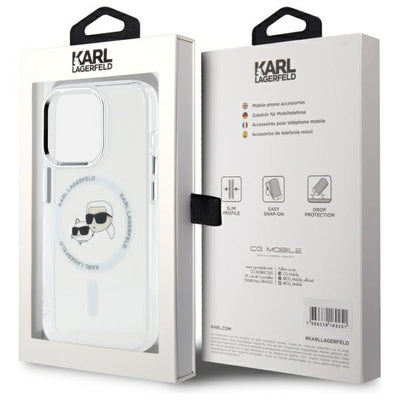 Karl Lagerfeld IML Metal Karl&amp;Choupette Head MagSafe Case for iPhone 15 Pro Max - White