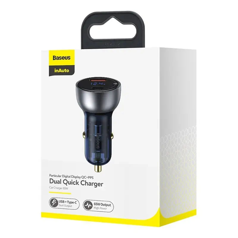 Dual Quick Charger Car Charger Baseus Particular Digital Display QC+PPS 65W (Silver) - Product Image 7