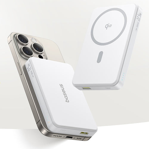 Baseus Airpow II 10000mAh Qi2 Power Bank with MagSafe 22.5W with Baseus Simple Series USB-C Cable - USB-C 20V/3A (30cm) - Whi