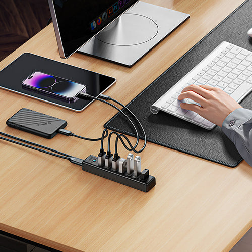 Orico PW7U-U3 hub 7x USB-A 3.0 + USB-C 5V/3A 1m - black