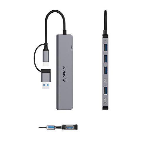 Orico YSA7-U3 USB-A/USB-C Hub Docking Station 4x USB-A 2.0 + 1x USB-A 3.0 + 2x USB-C 2.0 - Gray