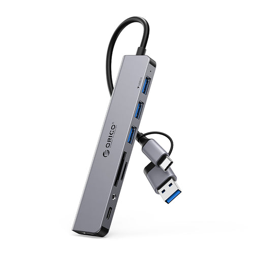 Orico YSA8-U3 USB-A/USB-C Hub Docking Station 3x USB-A 2.0 + 1x USB-A 3.0 + 1x USB-C 2.0 + 1x 3.5mm Audio + 2x TF&amp;SD - Gr