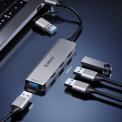 Orico YSA8-U3 USB-A/USB-C Hub Docking Station 3x USB-A 2.0 + 1x USB-A 3.0 + 1x USB-C 2.0 + 1x 3.5mm Audio + 2x TF&amp;SD - Gr