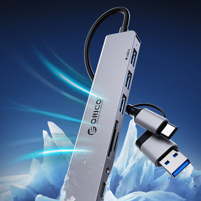 Orico YSA8-U3 USB-A/USB-C Hub Docking Station 3x USB-A 2.0 + 1x USB-A 3.0 + 1x USB-C 2.0 + 1x 3.5mm Audio + 2x TF&amp;SD - Gr