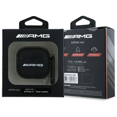 AMG Leather White Logo Case for AirPods 4 - Black / White — Mercedes