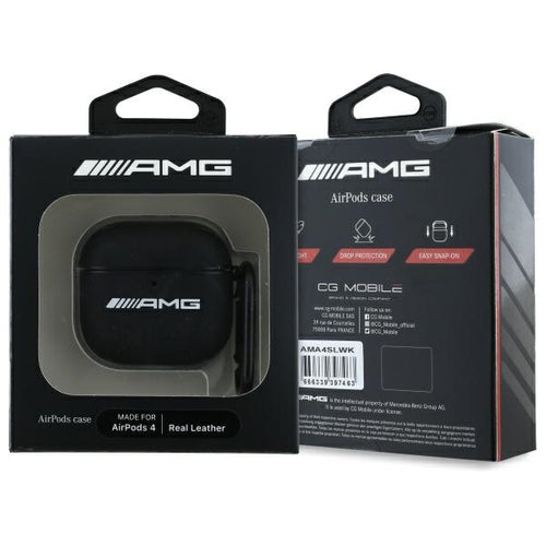 AMG Leather White Logo Case for AirPods 4 - Black / White — Mercedes
