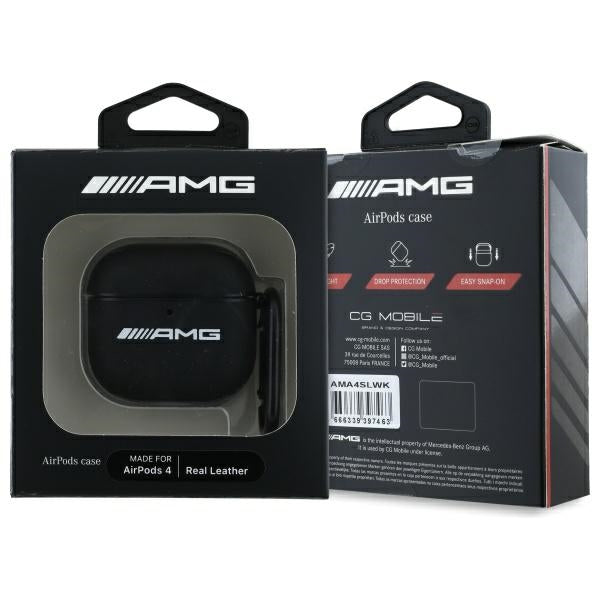 AMG Leather White Logo Case for AirPods 4 - Black / White — Mercedes