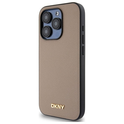 DKNY Grained Metal Logo MagSafe iPhone 15 Pro Case - Beige