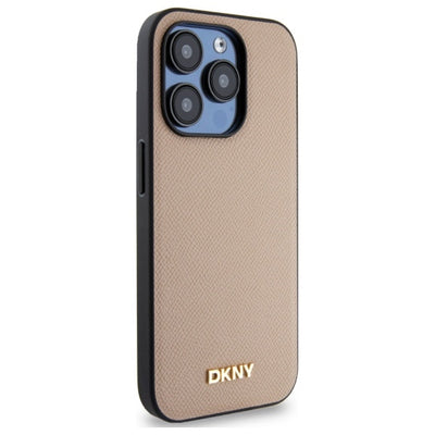 DKNY Grained Metal Logo MagSafe iPhone 15 Pro Case - Beige