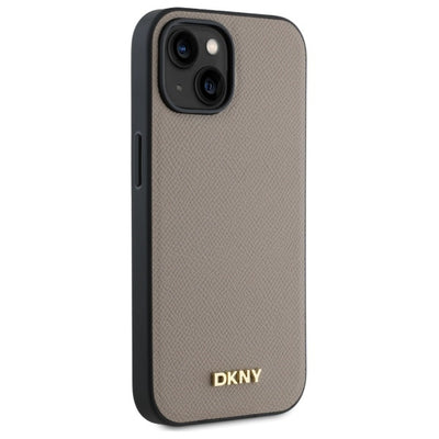 DKNY Grained Metal Logo MagSafe iPhone 15 Case - Beige