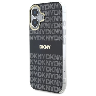 DKNY Repeat Texture Pattern With Stripe iPhone 16 Case - Black