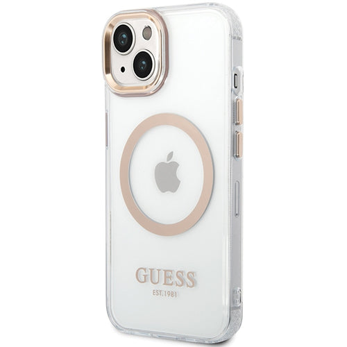 Guess Metal Outline MagSafe Case for iPhone 15 Plus / 14 Plus - Gold