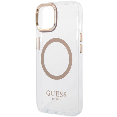 Guess Metal Outline MagSafe Case for iPhone 15 Plus / 14 Plus - Gold