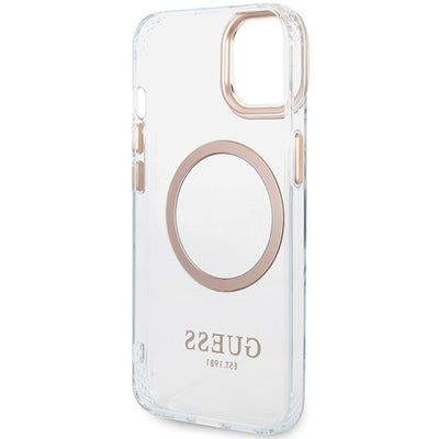 Guess Metal Outline MagSafe Case for iPhone 15 Plus / 14 Plus - Gold