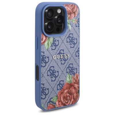 Guess 4G Flowers Print MagSafe case for iPhone 16 Pro - blue