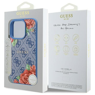 Guess 4G Flowers Print MagSafe case for iPhone 16 Pro - blue