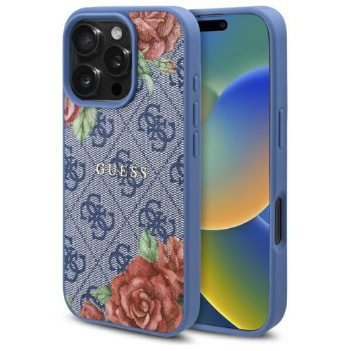 Guess 4G Flowers Print MagSafe case for iPhone 16 Pro Max - blue
