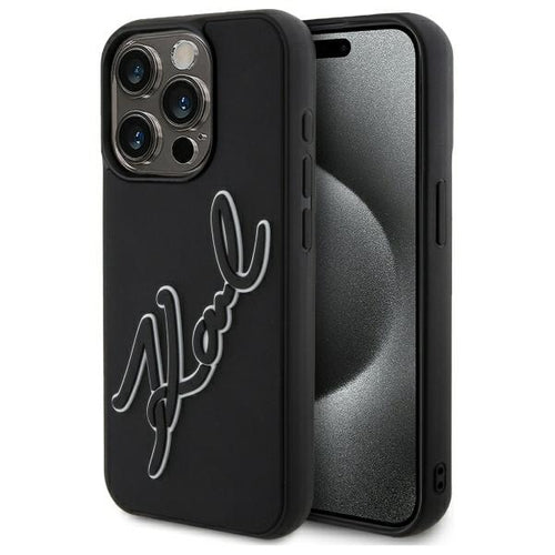 Karl Lagerfeld 3D Rubber Signature Case for iPhone 15 Pro Max - Black