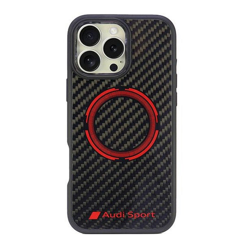 Audi Carbon Fiber Sport Red Circle MagSafe Case for iPhone 16 Pro Max 6.9" - Black