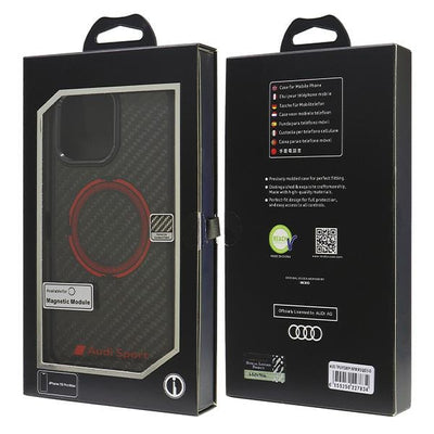 Audi Carbon Fiber Sport Red Circle MagSafe Case for iPhone 16 Pro Max 6.9" - Black